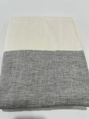 West Elm European Flax Linen Contrast Stripe White Slate Curtain ONE 48x84" - Image 1 of 2