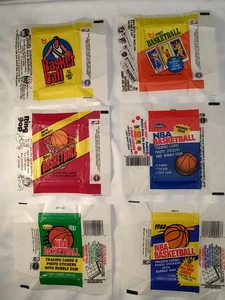 Lote de 6 envoltorios de baloncesto Topps 1978 1980 1981 Fleer 1986 1987 1988 vintage - Imagen 1 de 7