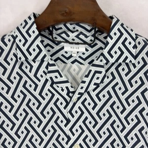 Camisa Reiss Para Hombres 2XL XXL Azul Blanco Geométrico Cuello de Campamento Manga Corta Abotonada - Imagen 1 de 10