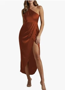 LYANER Domingo SNL Bridesmaid Ruched Sleeveless Split Slit Wrap Hem Self - Picture 1 of 5