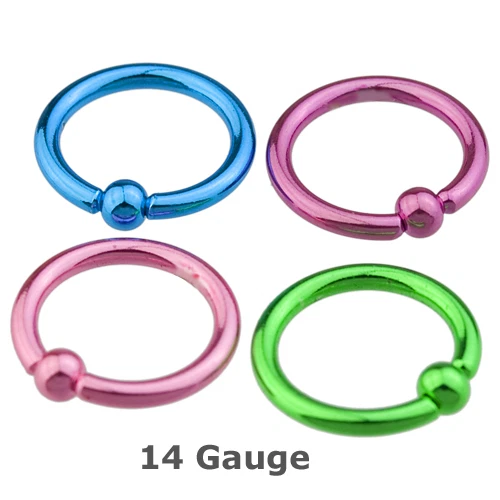 Single 14g 3/8" Neon Titanium Plated Steel Captive Ring Choose Color 3mm Ball - Image 1 of 1