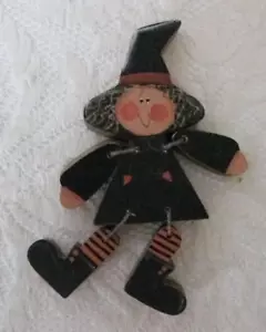 Vintage handbemalt Hexe Regal Sitter Halloween Volkskunst launisch Holz 5,5" hoch - Bild 1 von 3