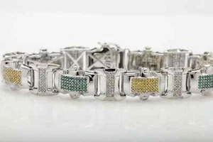 8Ct Round Cut Simulated Diamond Men's Tennis Bracelet 14K White Gold Plated - Picture 1 of 5
