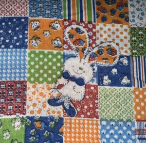 Vintage 70s Fabric Patchwork Cute Animals Orange Blue Green BT Half Yard A8 - Picture 1 of 8
