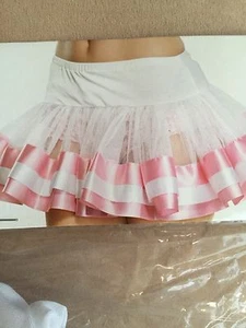 Leg Ave Petticoat Satin Trimmed White with Pink Stripe-A1036 - Picture 1 of 2