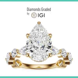 IGI Certified 2.7CT Pear Cut EFVS Lab Grown Diamond/CVD Ring In 14K Yellow Gold - Picture 1 of 14