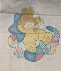 VTG Springs Industries Baby Fabric Pastel Sleepytime Bunny Rabbit Quilt Applique - Picture 1 of 4