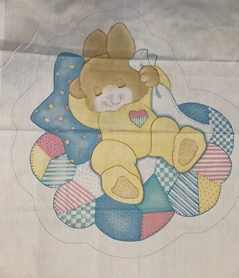 VTG Springs Industries Baby Fabric Pastel Sleepytime Bunny Rabbit Quilt Applique - Image 1 of 4