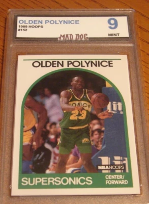 OLDEN POLYNICE Rookie***1989 NBA HOOPS---MINT 9***SUPERSONICS---Mad Dog - Image 1 of 2