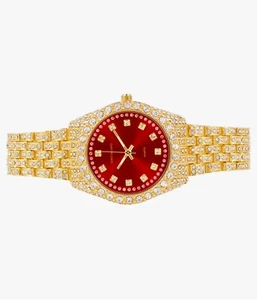 Ice Star Women's 32mm Iced Out Sleek Diamond Red Dial Watch - Picture 1 of 4