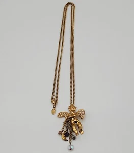 Kirks Folly Necklace 32in Gold Tone Crystal Angel Wings Celestial Star Moon Bead - Picture 1 of 21