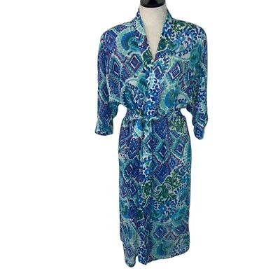 Charlie Paige Robe Womens Size Small Blue Purple Belted Patterned Pure Cotton - Image 1 of 4