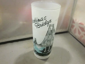 Vintage Mackinac Bridge Michigan Souvenir Drinking Glass Frosted Scenic Michigan - Picture 1 of 6
