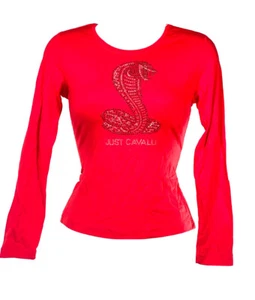 Vintage 90s y2K 00s Top Roberto Cavalli Red Rhinestone Snake Crystal Long S - Picture 1 of 6