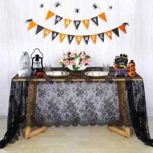 Black/White Embroidered Lace Rectangular Tablecloth Elegant Birthday Vintage - Picture 1 of 26
