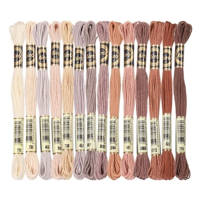 14 Skeins Embroidery Floss, Polyester Threads Multicolored Beige Brown - Image 1 of 4