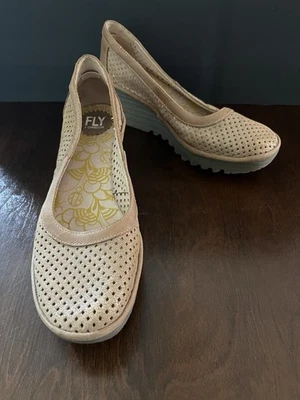 Fly London Women's Tan Yoko Perforated Leather Wedge Shoes Size 41 EU/10-10.5 US - Image 1 of 4