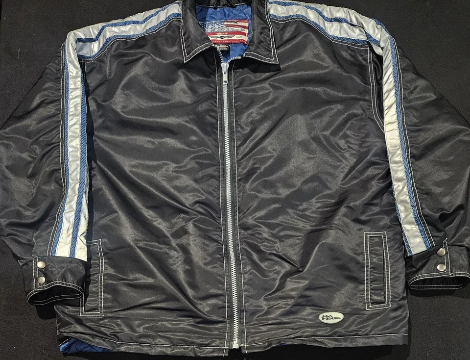 Chaqueta de Carreras No Fear Vintage Negra, Azul Rayas Racing Cremallera Completa Años 90 Para Hombre XL Foto 1 de 4