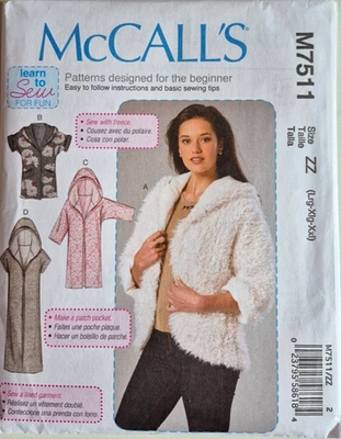 MCCALLS PATTERN 7511  JACKETS HOODED MISSES SIZES LARGE XLARGE XXLARGE  UNCUT FF - Image 1 of 2