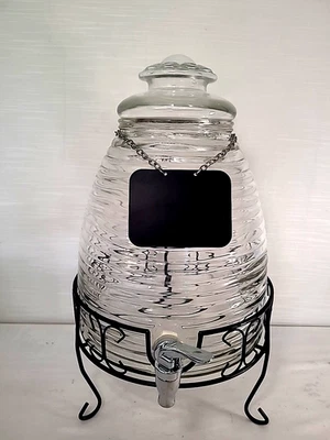 Tarro dispensador de té helado agua bebida vidrio colmena 2,4 galones vintage -A87 Foto 1 de 4