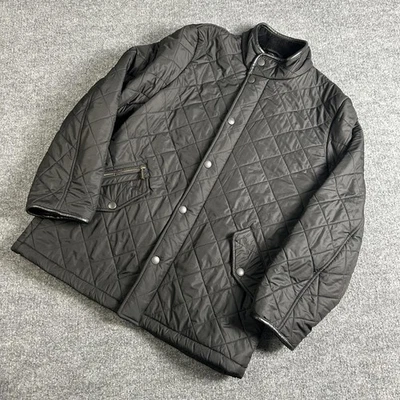 Barbour Jacket Mens XL Black Powell Quilted Zip Snap Corduroy Collar Pockets - Image 1 of 4