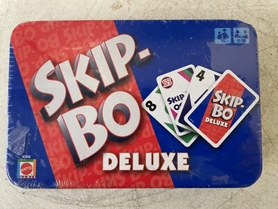 Mattel Skip-Bo Deluxe Card Game Metal Storage Tin Family Game Blue Sealed - Image 1 of 4