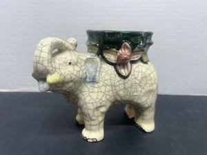 Vtg Elephant Ceramic Planter Vase Handpainted Crackle Glaze 7" Japan - Picture 1 of 6