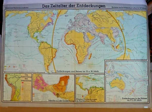 MAP WORLD EXPLORATION - HUGE VINTAGE PULL DOWN SCHOOL MAP - 1969 - 66 X 79 in. - Picture 1 of 6