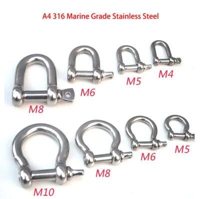 Bow Type Shackle,D Shackle 4mm 5mm 6mm 8mm-38mm 316 Marine Grade Stainless Stee