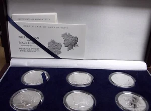 2023 Morgan & Peace Silver Dollar 6 coin set in Engraved Wood Box - Picture 1 of 14