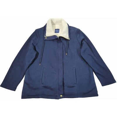Basic Editions Women's Plus Navy Blue Sherpa Lined Jacket Size 1X NWOT - Image 1 of 4