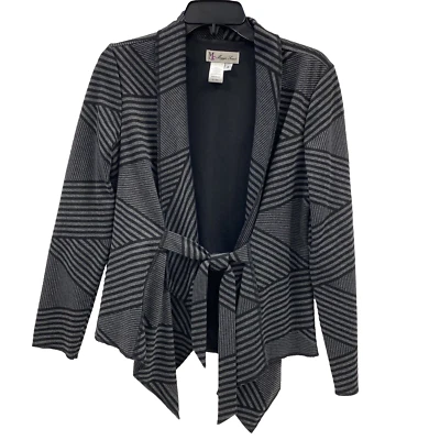 Cárdigan Suéter Maggie Sweet Talla Pequeña Corbata Cintura Rayas Gris Negro Foto 1 de 4