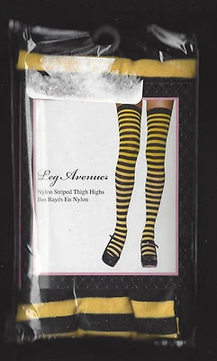 LEG AVENUE 6005 MEIAS DE NÁILON LISTRADAS COXA ALTA PRETO AMARELO NOVO - Imagem 1 de 2