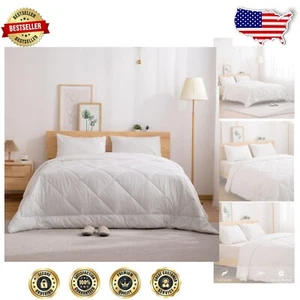 Soft Lightweight White King Comforter Set - 100% Cotton Fabric, Machine Washable - Picture 1 of 8