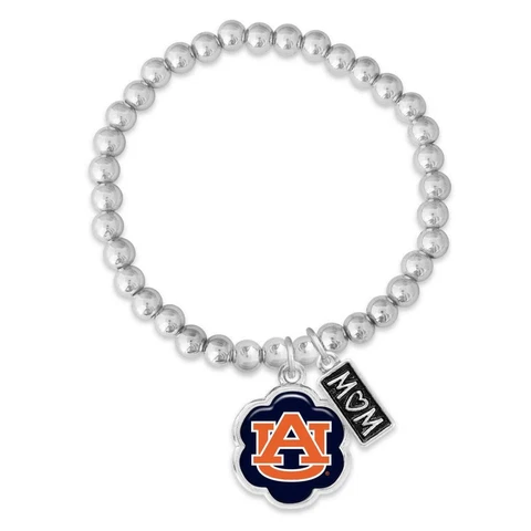 Auburn Tigers Mom Hazel Silver Beaded Stretch Bracelet Jewelry AU Gift Cover