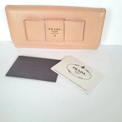PRADA Saffiano Fiocco Orchidea Wallet Clutch Large Light Pink Envelope Bow Fair - Image 1 of 4