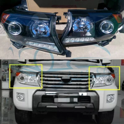 Par de faros delanteros negros LED para Toyota Land Cruiser LC200 2008-2015 K Foto 1 de 4