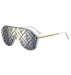 New Fendi Classic Sunglasses M0039/G/S 83I 7R Gold Silver Monogram Blue Lens