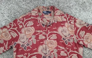 Polo Ralph Lauren vintage anni 90 lino camp shirt media "oversized" colletto ad anello floreale - Foto 1 di 9