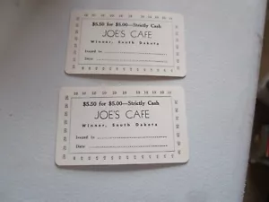 Two Unused Vintage Punch Cards Joe's Cafe Winner South Dakota $5.50 For $5.00 - Picture 1 of 4