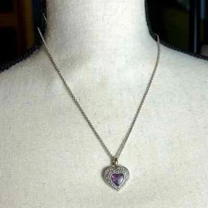 Brighton Purple Crystal Heart Necklace Silver Plated 20"L - Picture 1 of 12