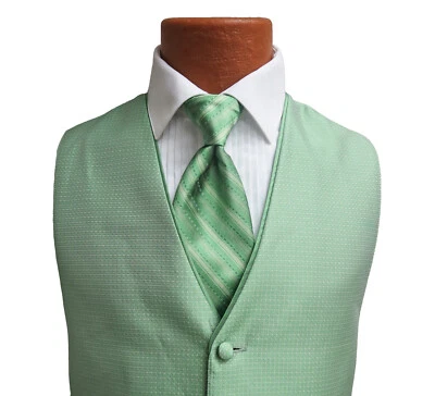 Men's Jean Yves Sterling Clover Green Tuxedo Vest & Tie Wedding Groom Prom - Image 1 of 3