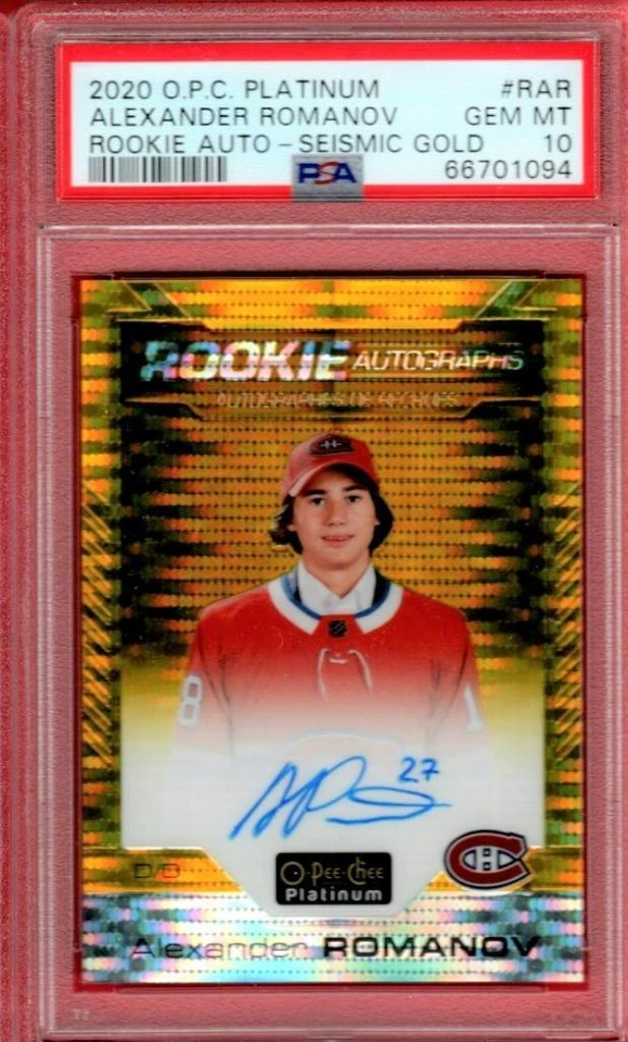 2020-21 OPC PLATINUM ALEXANDER ROMANOV SEISMIC GOLD /25 ROOKIE AUTO PSA 10 POP=1 - Image 1 of 1