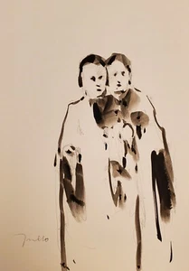 JOSE TRUJILLO Ink Wash Painting Collectible ORIGINAL Angels Figures - Picture 1 of 8
