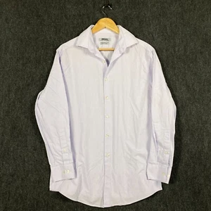 DKNY Mens 15.5 32/33 Long Sleeve Button Up Shirt Purple Hairline Stripe Slim Fit - Picture 1 of 12