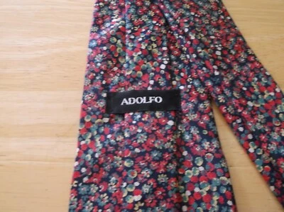 Corbata Adolfo Para Hombre 100% Seda Azul Rojo Verde Floral Diseñador Clásico - EE. UU. Foto 1 de 4