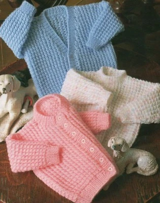  Easy Knit Baby Cardigan Sweater Knitting Pattern DK 16-22" Boys Girls 1139 - Image 1 of 4