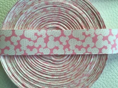 Minnie Mouse Grosgrain ribbon BTY pink dots ears  1" white - Image 1 of 2