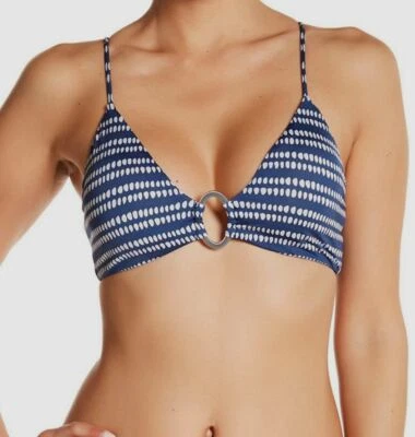$165 Dolce Vita Women's Blue Print Ring Triangle Cut Bikini Top Swimwear Size XS - Image 1 of 2