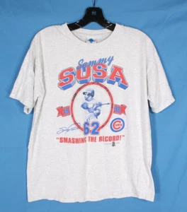 VTG TOWN CHAMP Boy's 98' CUBS SAMMY SOSA SMASHING THE RECORD Baseball T-SHIRT XL - Picture 1 of 4